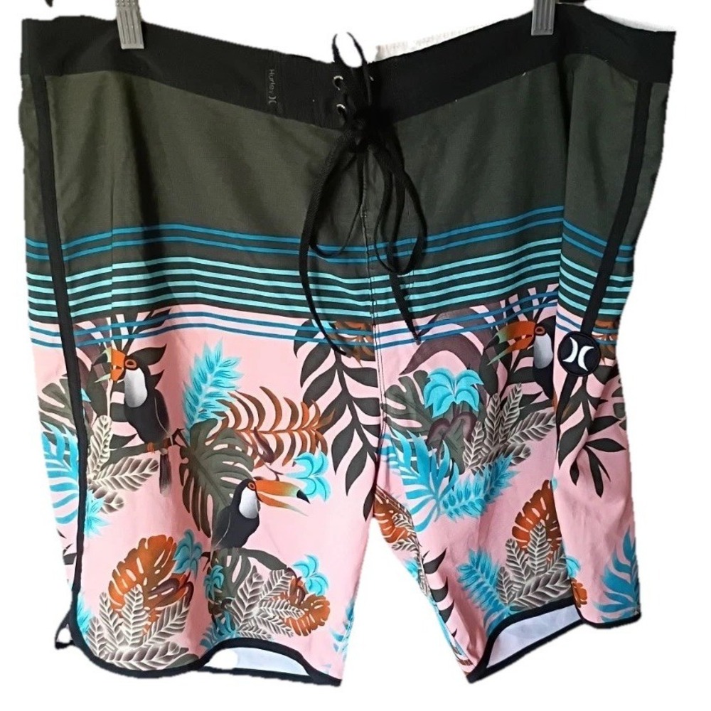 Men's Hurley Toucan Bird Board Shorts Back Pocket Size 49 Multicolor Tropical